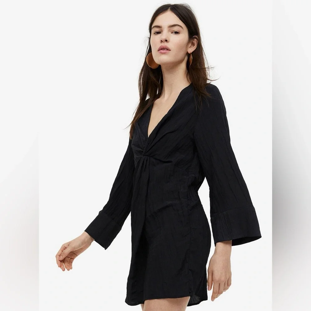 H&M Black V-Neck Twist-Front Dress